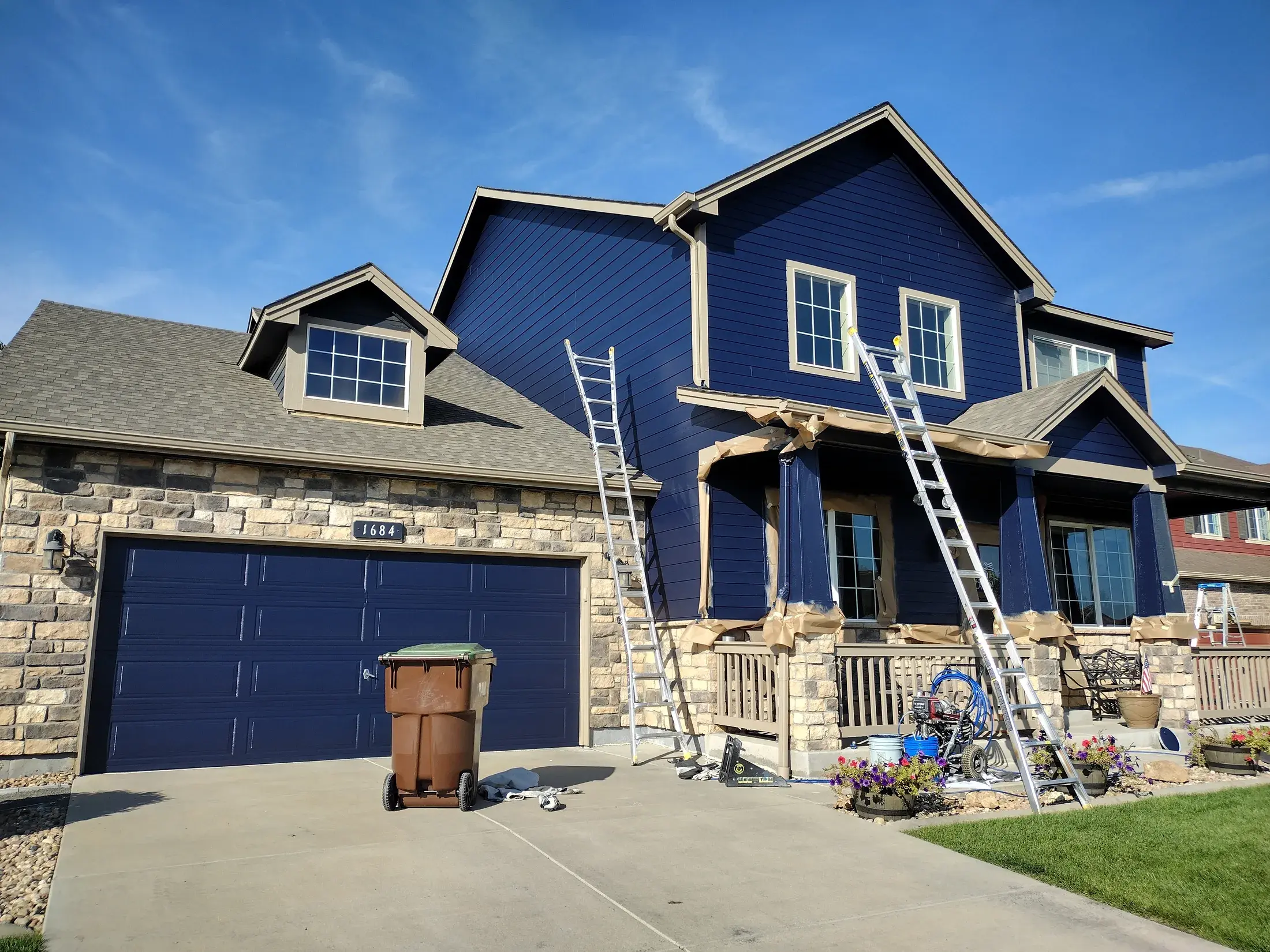 Finished blue home exterior detail