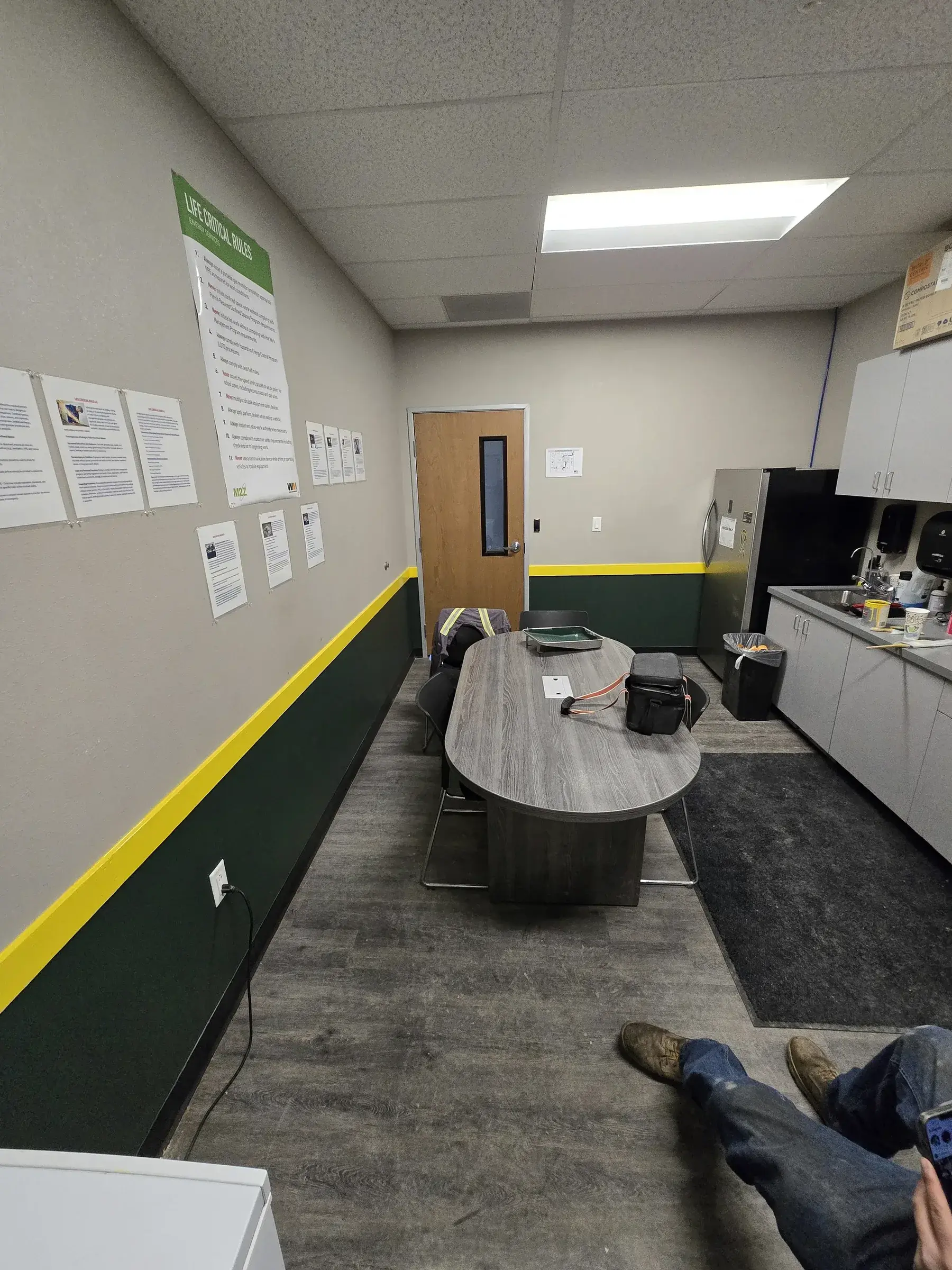 Commercial interior showing coordinated wall colors and painted accent band